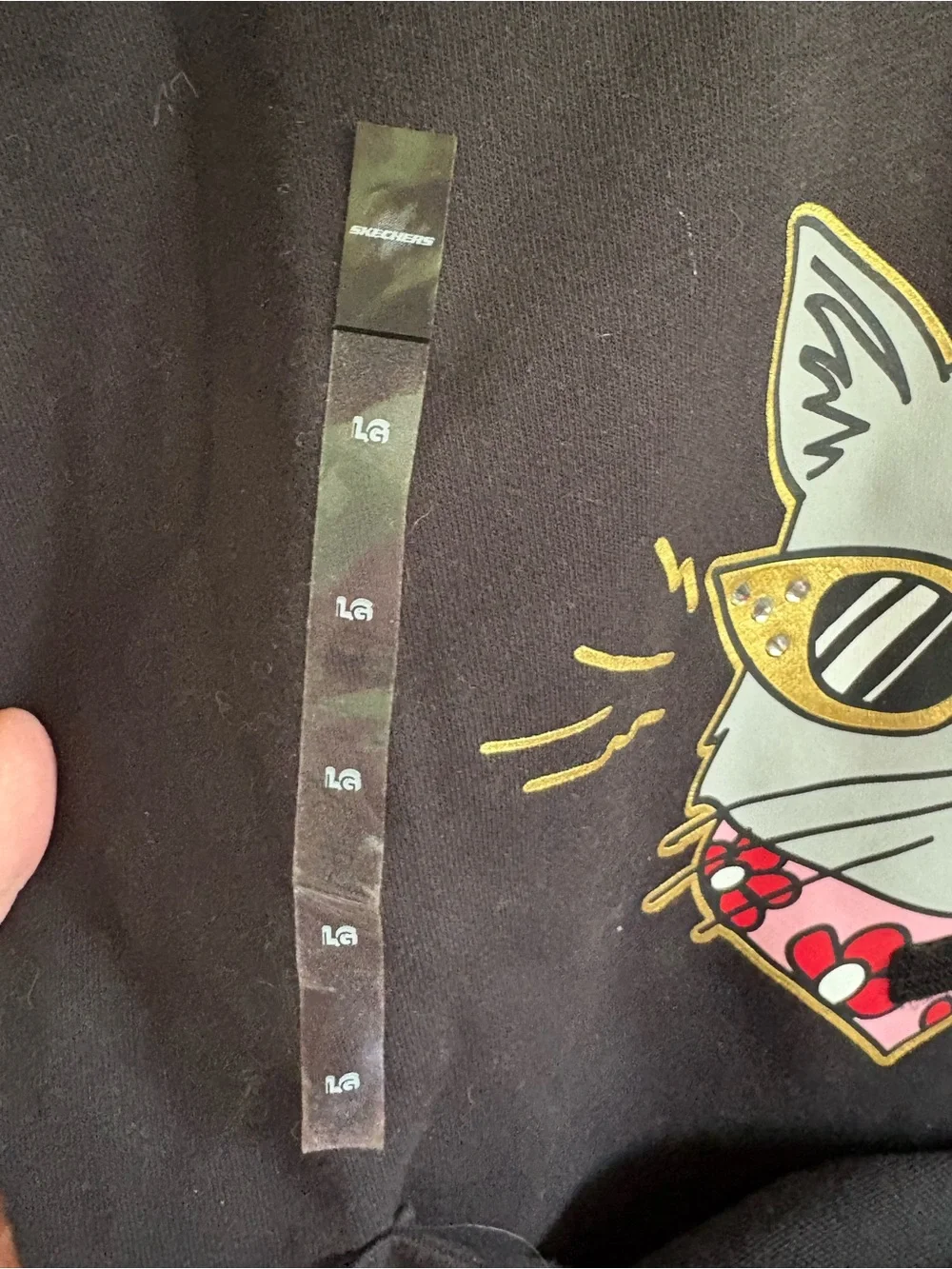BOBS From Sketchers Black Hoodie Featuring a graphic cat